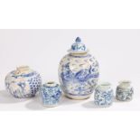 Chinese ceramics, to include a pot and cover decorated with a phoenix, 16cm high, three small pots