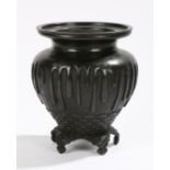 Japanese bronze urn, Meiji period, the vase form urn with a simulated glaze run the the collar above