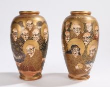 Pair of Japanese porcelain Satsuma vases, Meiji period, depicting the immortals, character marks