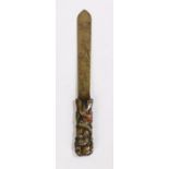 Japanese brass letter opener, the handle with frogs climbing up a branch, 30cm long