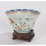 Chinese porcelain bowl, Qing Dynasty, with enamel decoration of a stork and flower, 7.5cm diameter