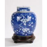 Chinese porcelain ginger jar and cover, Qing Dynasty, of large proportions, decorated with peony,