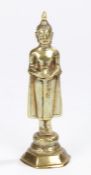 Thailand brass buddha, standing high on a plinth base, 16cm high