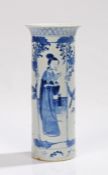 Chinese blue and white porcelain vase, Qing Dynasty, decorated with tall figures, tress and birds,