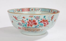 Chinese porcelain famille rose bowl, Qianlong, decorated in enamels with baskets of flowers, vases