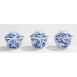 Set of three Chinese porcelain covered bowls, Qing Dynasty, Jiaqing, each decorated to the lid and