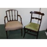 George III mahogany armchair, William IV single chair, (2)