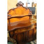 Victorian mahogany chiffonier, the scroll arched back with open shelf, cushion moulded frieze drawer