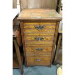 20th Century stained pine chest of four drawers, the frieze drawers with Art Nouveau style brass