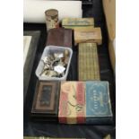 Boxed and loose hair clippers, cash tin, Guinness cribbage board, American milk tin, Woodbine and