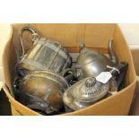 Metal ware to include brass candlesticks, plated and pewter tea pots etc. (qty)