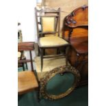 Pine bedside table, together with an Edwardian mahogany dining chair, inlaid back with upholstered