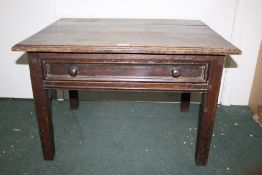Victorian oak side table, the rectangular top above a single frieze drawer, raised on square legs,