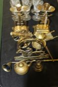 Brass ware to include pair of Chinese candlesticks, cannon, candle snuffer etc. (qty)