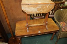 Arts and Crafts type drop leaf side table, together with a mahogany table, (2)