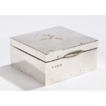 George V silver cigarette box, Birmingham 1912, of plain square form, 9cm wideHallmarks rubbed,