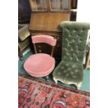 20th Century button back chair upholstered in green, together with an Edwardian mahogany bedroom