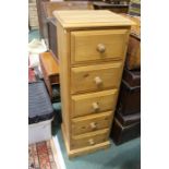 Pine chest of five drawers, the frieze drawers with pine handles, 127cm high