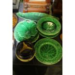 Wedgwood and similar cabbage ware, to include pair of Wedgwood tazzas and a dish, three leaf form