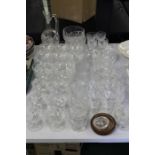 Glassware to include a part set with hobnail cut decoration, decanter, finger bowls, liqueur