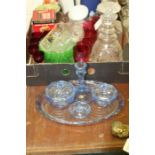 Glass ware to include Edinburgh Crystal decanter, five ruby wine glasses, custard cups, liqueur