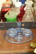 Glass ware to include Edinburgh Crystal decanter, five ruby wine glasses, custard cups, liqueur