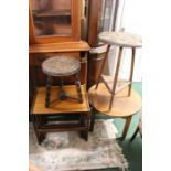 Art Nouveau style occasional table and stool, together with a mid 20th Century teak nest of three