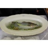 Woods Ivory Ware oval serving dish, decorated with a fish