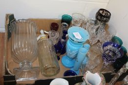 Glass ware, to include celery vase, soda siphon, silver mounted and other vases, coloured and