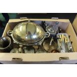 Silver plated wares, to include bacon warmer, tankard, vase, coasters, loose cutlery etc. (qty)