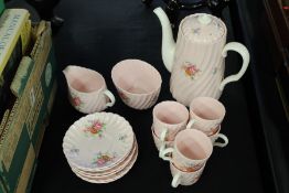 Mintons Rosetta pattern coffee service, the pink ground with foliate decoration, place settings