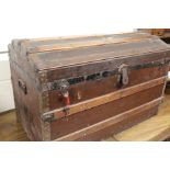 Early 20th Century Irish trunk by Morrison Bros, with wooden bindings and the initials L. M. K. to