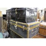 R. Perry Son & Co. Steel metal trunk, painted black, "R.H. Harris" to the top, 71cm wide, together