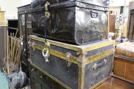 R. Perry Son & Co. Steel metal trunk, painted black, "R.H. Harris" to the top, 71cm wide, together