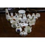 Collection of crested porcelain, to include Shelley Woodbridge bowl, Goss Essex lamp, Goss