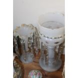 Pair of Victorian glass lustres, with hanging prismatic drops, AF