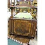 Victorian mahogany inlaid hanging wall cupboard, with three quarter gallery top above an open recess