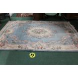 Chinese Kayam rug, the blue ground with floral decorations and geometric patterns, 274cm x 183cm