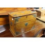 Late Victorian brass mounted mahogany box, with an unmarked shield to the center, 35.5cm wide