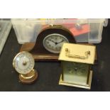 Jaz alarm clock, housed in a domed case, President quartz carriage clock, desk thermometer (3)