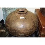 Middle Eastern water pot, with riveted decoration, 27cm high, 33cm diameter