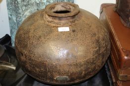 Middle Eastern water pot, with riveted decoration, 27cm high, 33cm diameter