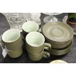 Denby tea service, the green ground decorated with chevrons, place settings for six (18)