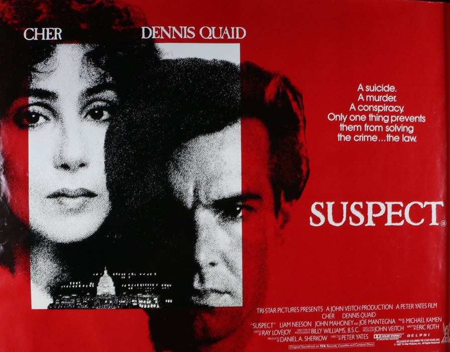 Suspect (1987) - British Quad film poster, starring Cher, Dennis Quaid and Liam Neeson, rolled,