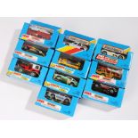 Ten Matchbox model cars, to include Lamborghini Countach, Jeep Eagle, '57 Chevrolet, on unpunched