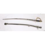 Copy of the U.S. Model 1860 Light Cavalry Sabre, the sword has a brass hilt with a leather grip