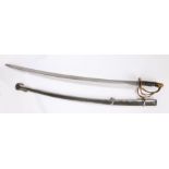 Copy of the U.S. Model 1860 Light Cavalry Sabre, the sword has a brass hilt with a leather grip