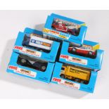 Five Matchbox model cars, to include Jaguar SS100, Volvo Container Truck, Breakdown Van, on