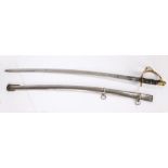 Copy of the U.S. Model 1860 Light Cavalry Sabre, the sword has a brass hilt with a leather grip