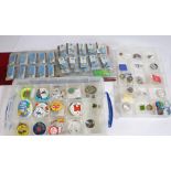 Collection of badges and pins to include RSPB animal badges housed in an album, Ickworth etc. (qty)